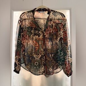 Zara Sheer Printed Blouse - Green, Rust, Navy, Cream